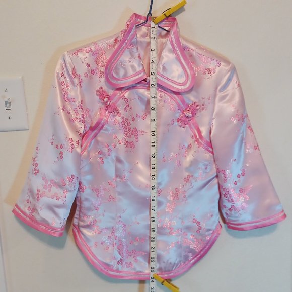 Pink Chinese Formal Traditional Cherry Blossom Shirt Women's Small Frog Ties - Picture 13 of 13